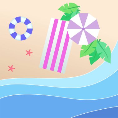 Yaz plaj mor şemsiye plaj Mat yüzme lastiği arka plan vektör görüntü