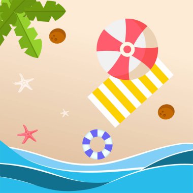 Yaz plaj kırmızı şemsiye sarı plaj Mat arka plan vektör görüntü