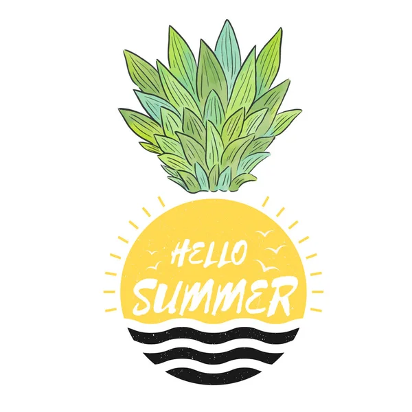 Hello Summer Pineapple Солнечный Фон Векторное Изображение — стоковый вектор