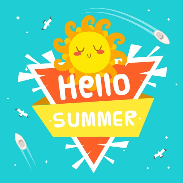 Векторное Изображение Фонового Треугольника Hello Summer Ribbon Sun — стоковый вектор