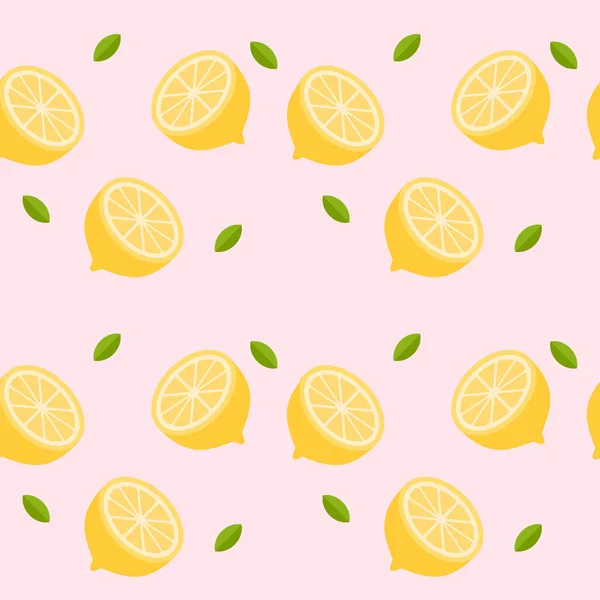 レモンを切るピンク パターン背景ベクトル画像 — ストックベクタ
