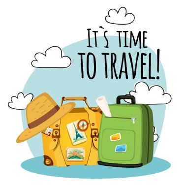 Onun zaman Bagaj bulut arka plan vektör resmi seyahat için