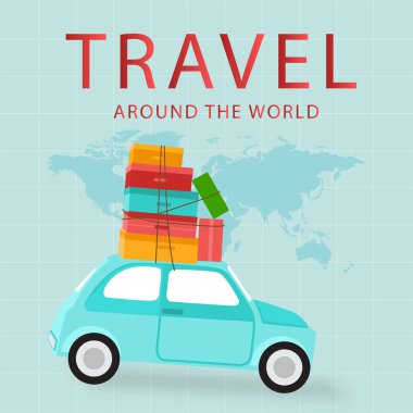 Dünya araba taşır Bagaj arka plan vektör görüntüsü seyahat