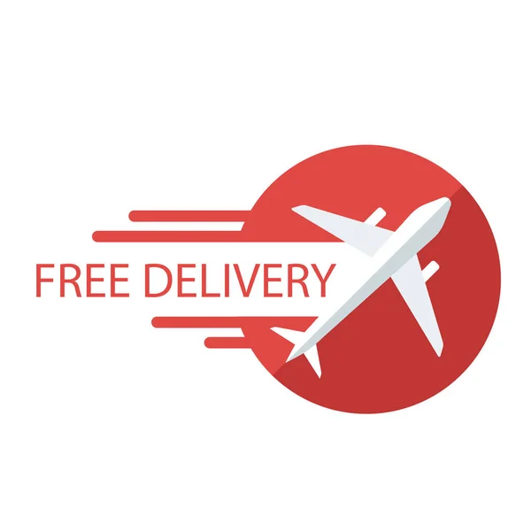 Free Delivery Plane Icon Red Background Vector Image — Stock Vector