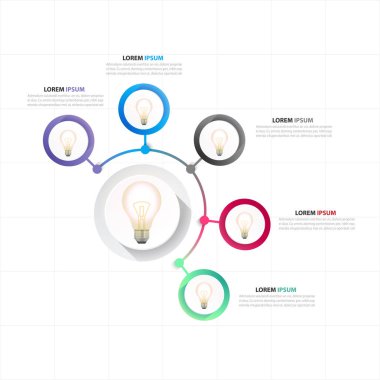 Infographic ampul daire tasarım beş şablon vektör görüntü