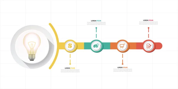 Infographic Žárovka Design Čtyři Šablony Vektorový Obrázek — Stockový vektor