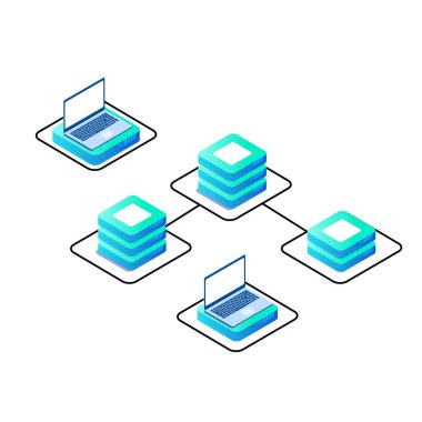 Blockchain kavramı Server Oda Labtop arka plan vektör görüntü