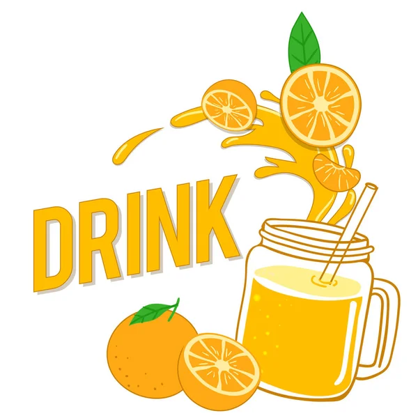 Trinken Sie Frische Orange Und Glas Mit Saftvektorbild — Stockvektor
