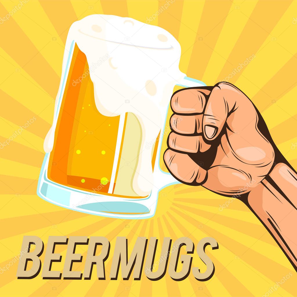 Beer Mugs Hand Hold A Glass Of Beer Vector Image