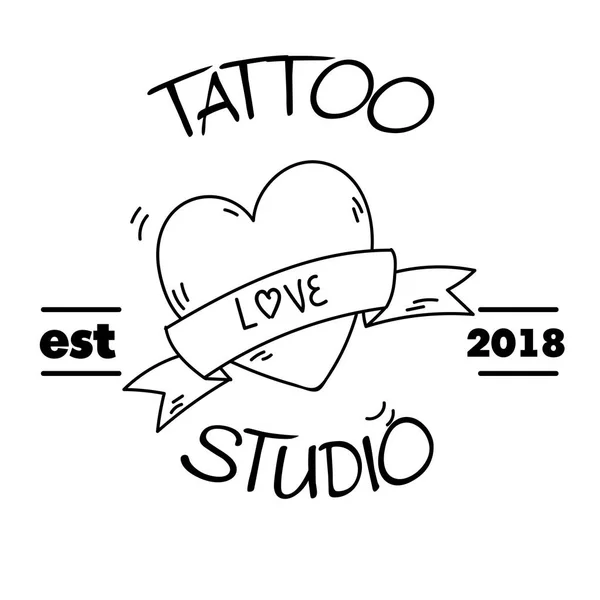 Tatuaje Estudio Amor Cinta Corazón Fondo Vector Imagen — Vector de stock