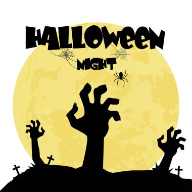 Halloween gece zombi elinde bir mezar arka plan vektör görüntü