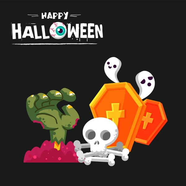 Mutlu Halloween Canavar Kafatası Mezar Taşı Arka Plan Vektör Görüntü Telifsiz Stok Illüstrasyonlar