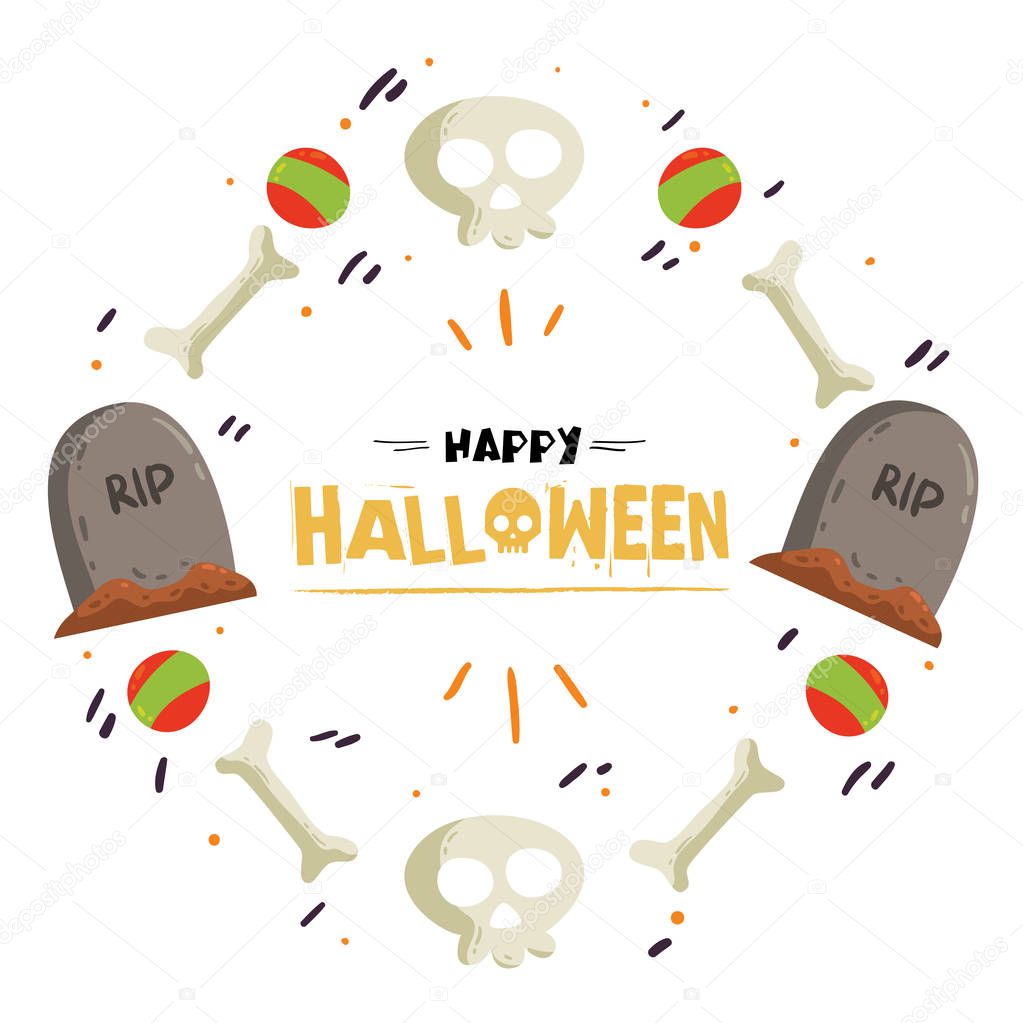 Happy Halloween Ball Bone Grave Frame Vector Image