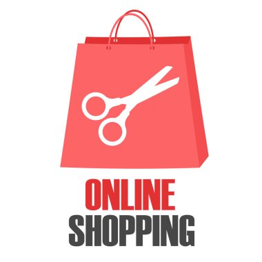 Online alışveriş makas pembe çanta kavramı vektör görüntü