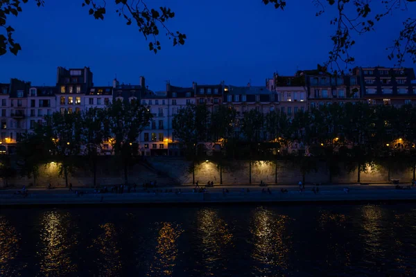 Paisajes Nocturnos Alrededor Del Pont Saint Michel Río Sena París — Foto de Stock