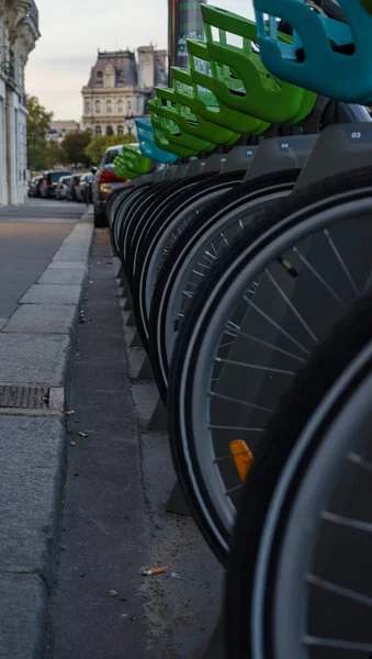 Une Séquence Vélos Publics Stationnés Paris — Photo