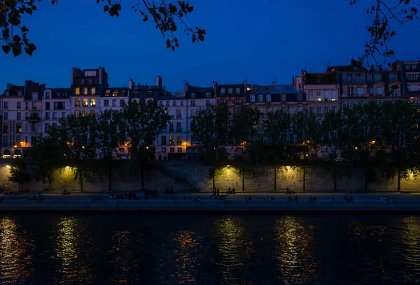 Paesaggi Notturni Della Città Intorno Pont Saint Michel Sulla Senna — Foto Stock