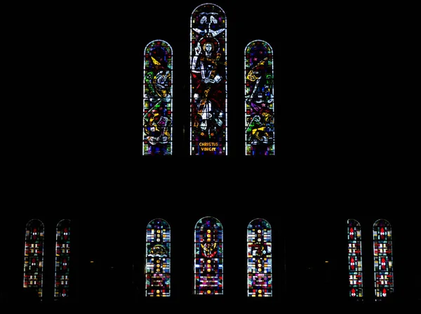 Pozoruhodné Vitrážová Okna Iconic Vyklenuté Bílým Kostelem Sacr Cur Paříž — Stock fotografie