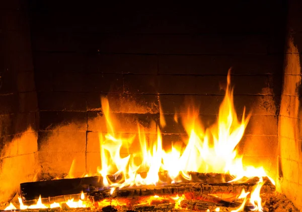Flickering Fire Flames Black Background Fireplace — Stock Photo, Image