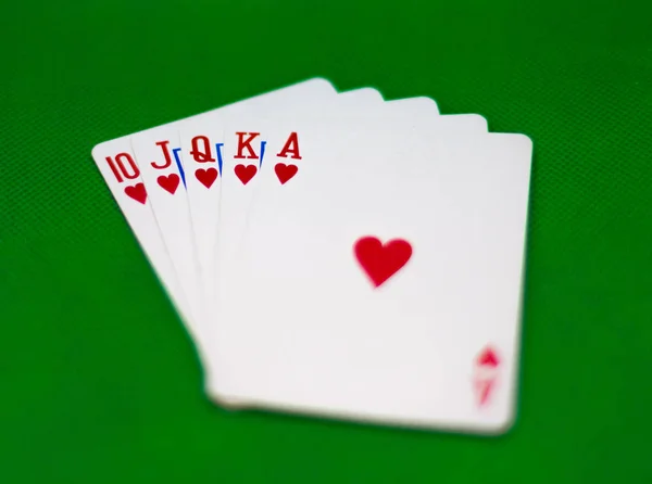 Poker Eli Royal Flush Bir Oluşan Bir Kral Kraliçe Jack — Stok fotoğraf