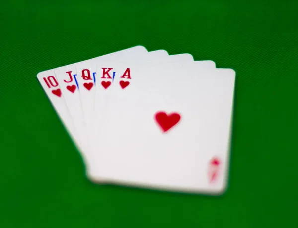 Poker hands: Royal Flush - A hand composed of an Ace, King, Queen, Jack and 10 of the same suit.