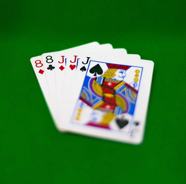 Pokerblätter Full House Eine Hand Die Aus Drei Karten Desselben — Stockfoto