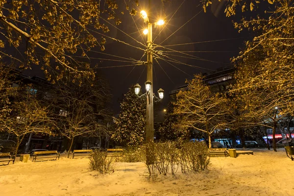 Sofia Bułgaria 2019 Miasto Zimie Wieczorem Plac Dziennikarza Ploshtad Zhurnalist — Zdjęcie stockowe