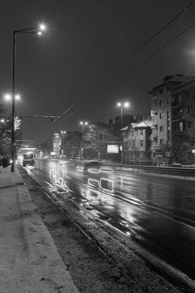 Sofia Bulgária 2019 Cidade Noite Inverno Eagle Bridge Orlov Most — Fotografia de Stock