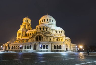 Sofia at night: The St. Alexander Nevsky Cathedral (Bulgarian: - 