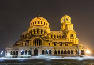 Sofia at night: The St. Alexander Nevsky Cathedral (Bulgarian: - 