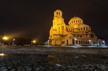 Sofia at night: The St. Alexander Nevsky Cathedral (Bulgarian: - 
