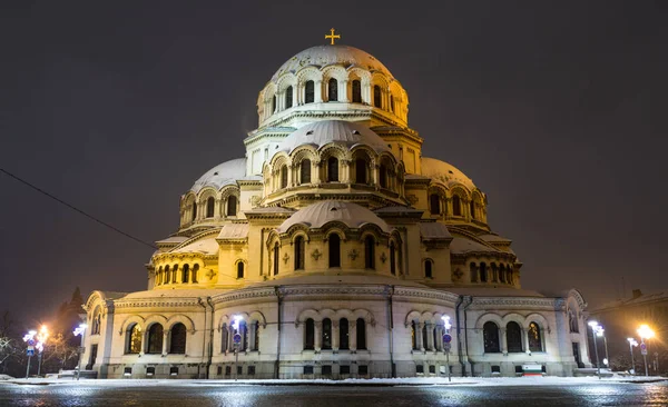 Sofia Natten Alexander Nevsky Cathedral Bulgariska Hram Pametnik Sveti Aleksandar — Stockfoto
