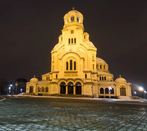 Sofia Noite Catedral São Alexandre Nevsky Búlgaro Hram Pametnik Sveti — Fotografia de Stock