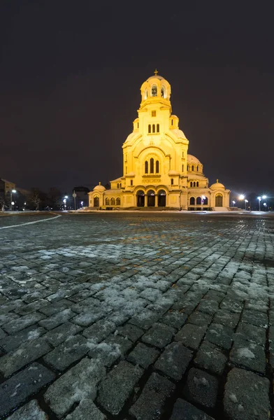 Sofia Night Alexander Nevsky Cathedral Bulgarian Hram Pametnik Sveti Aleksandar — Zdjęcie stockowe