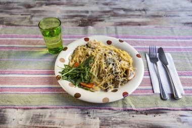 Krema ve tavuk ile Spagetti