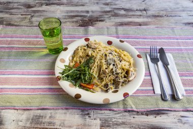 Krema ve tavuk ile Spagetti