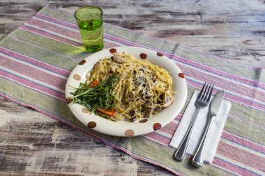 Krema ve tavuk ile Spagetti