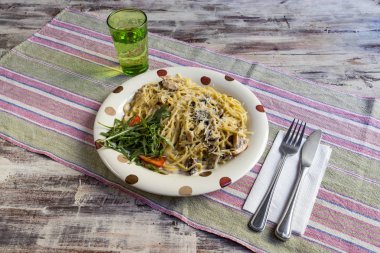 Krema ve tavuk ile Spagetti