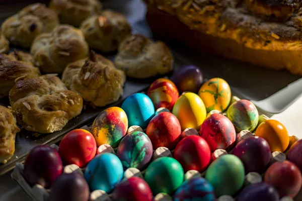 Preparation of home made kozunak (a type of Stollen, or sweet leavened bread, traditional to Romania and Bulgaria)  and Easter eggs