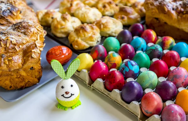 Preparation of home made kozunak (a type of Stollen, or sweet leavened bread, traditional to Romania and Bulgaria)  and Easter eggs