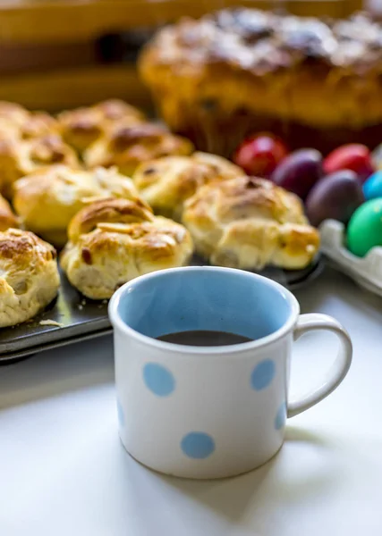 Preparation of home made kozunak (a type of Stollen, or sweet leavened bread, traditional to Romania and Bulgaria)  and Easter eggs