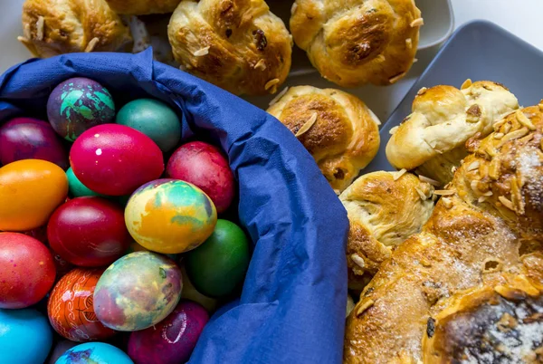 Preparation of home made kozunak (a type of Stollen, or sweet leavened bread, traditional to Romania and Bulgaria)  and Easter eggs