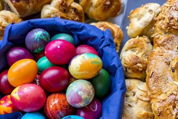 Preparation of home made kozunak (a type of Stollen, or sweet leavened bread, traditional to Romania and Bulgaria)  and Easter eggs