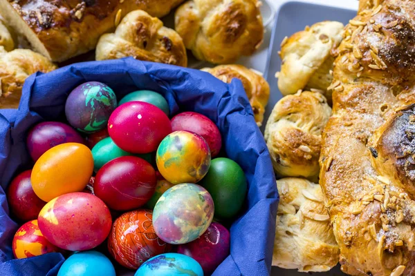 Preparation of home made kozunak (a type of Stollen, or sweet leavened bread, traditional to Romania and Bulgaria)  and Easter eggs