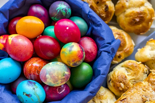 Preparation of home made kozunak (a type of Stollen, or sweet leavened bread, traditional to Romania and Bulgaria)  and Easter eggs