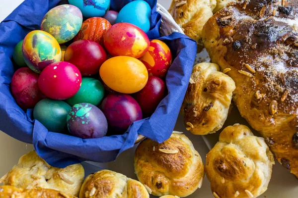 Preparation of home made kozunak (a type of Stollen, or sweet leavened bread, traditional to Romania and Bulgaria)  and Easter eggs