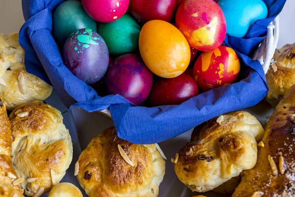 Preparation of home made kozunak (a type of Stollen, or sweet leavened bread, traditional to Romania and Bulgaria)  and Easter eggs