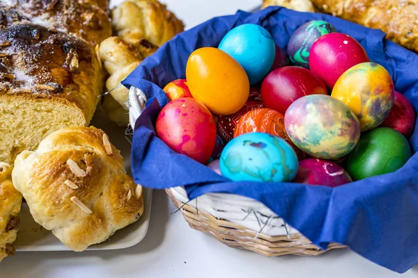 Preparation of home made kozunak (a type of Stollen, or sweet leavened bread, traditional to Romania and Bulgaria)  and Easter eggs
