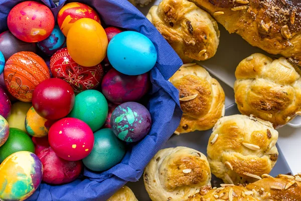 Preparation of home made kozunak (a type of Stollen, or sweet leavened bread, traditional to Romania and Bulgaria)  and Easter eggs