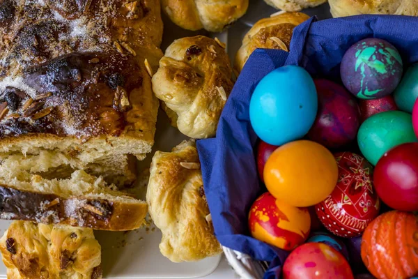 Preparação Kozunak Feito Casa Tipo Pão Roubado Levedado Doce Tradicional — Fotografia de Stock